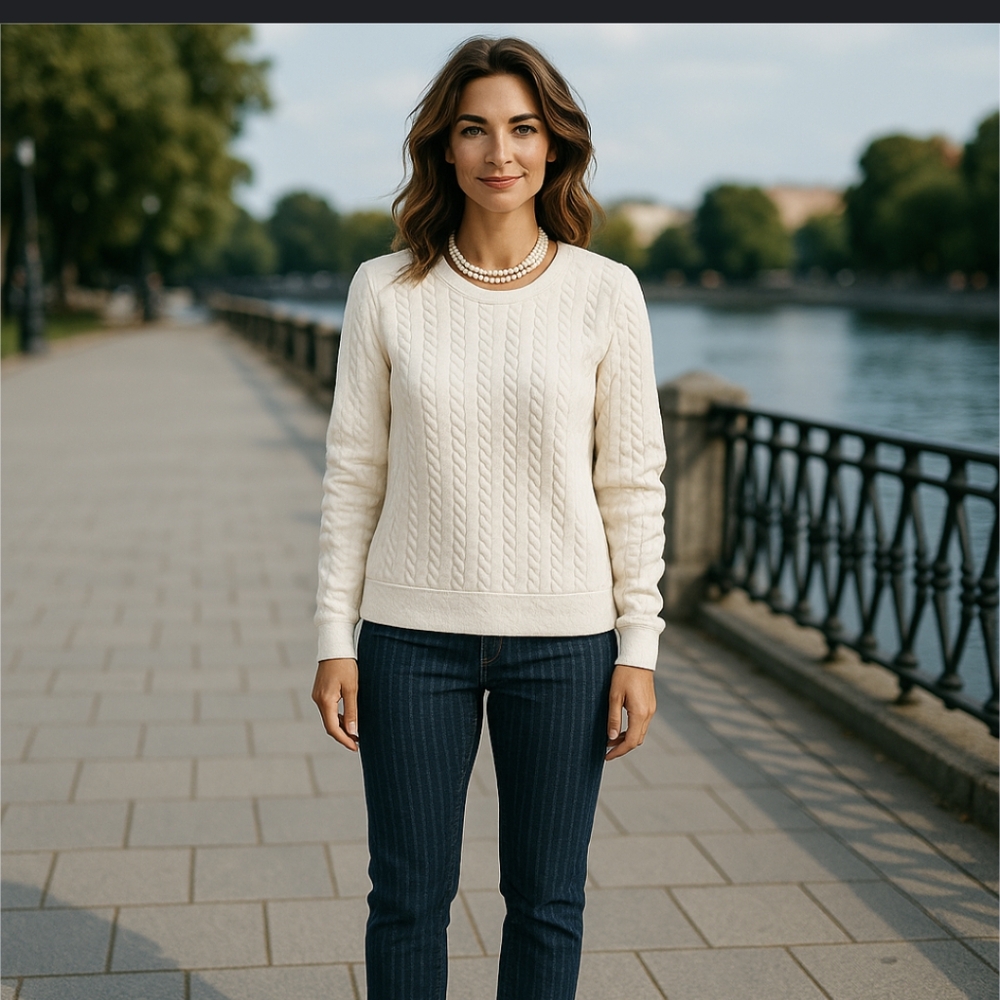 Loft Off White Textured Knit Sweatshirt/Sweater